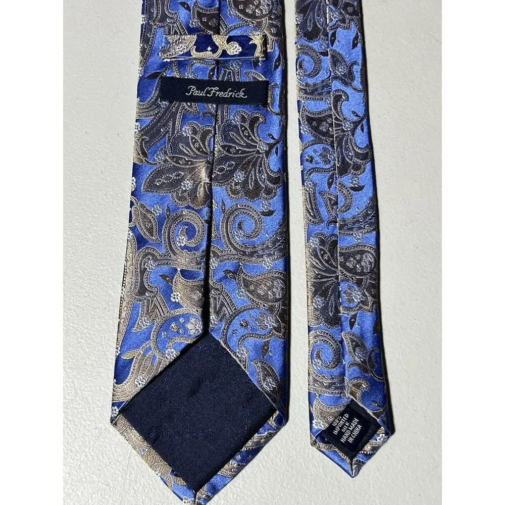 Paul Frederick Paisley Print Silk Tie Mens Necktie Blue 3 1/4